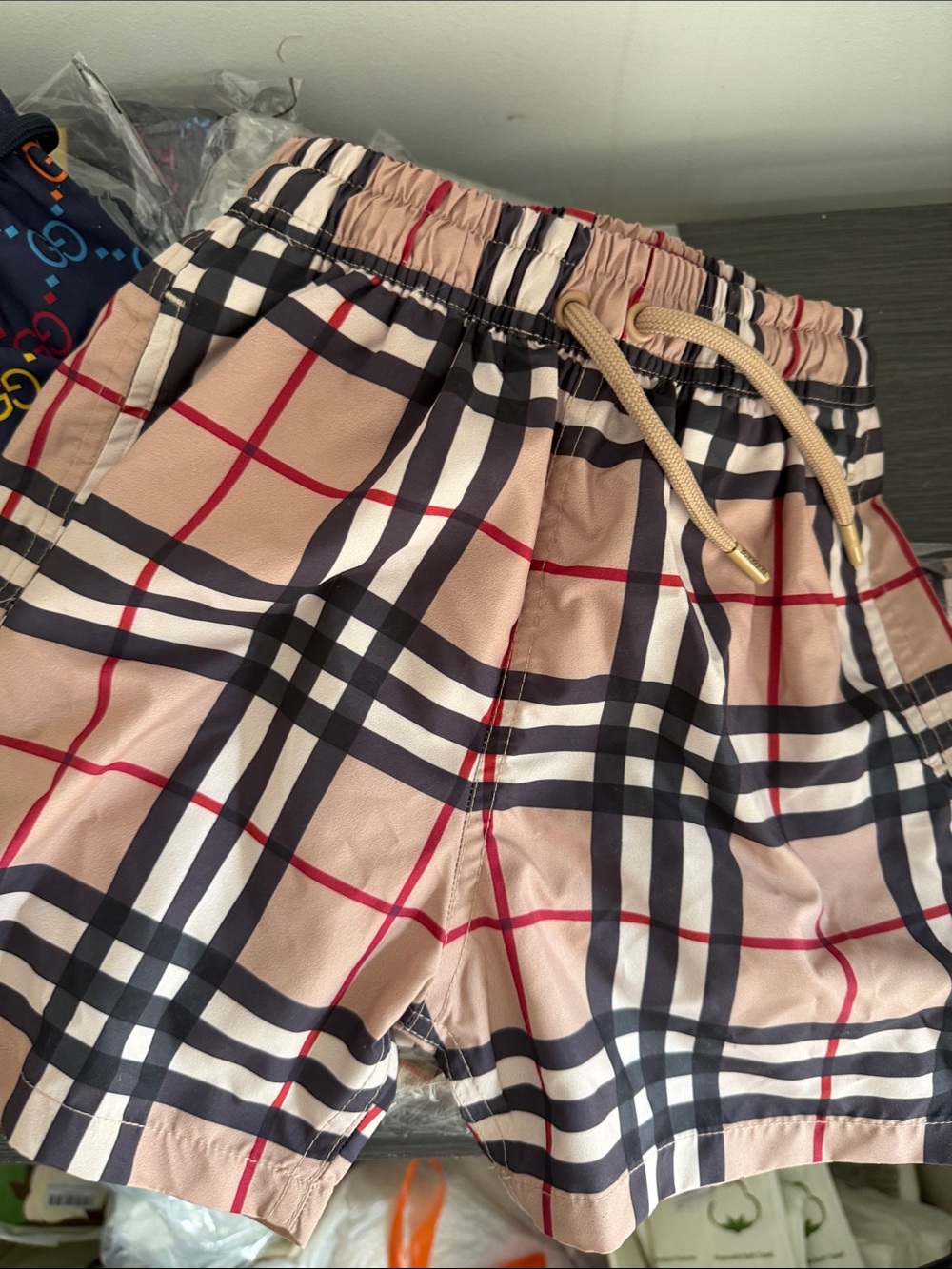 Classic Plaid Kids Shorts in Beige - Designer-Inspired boys